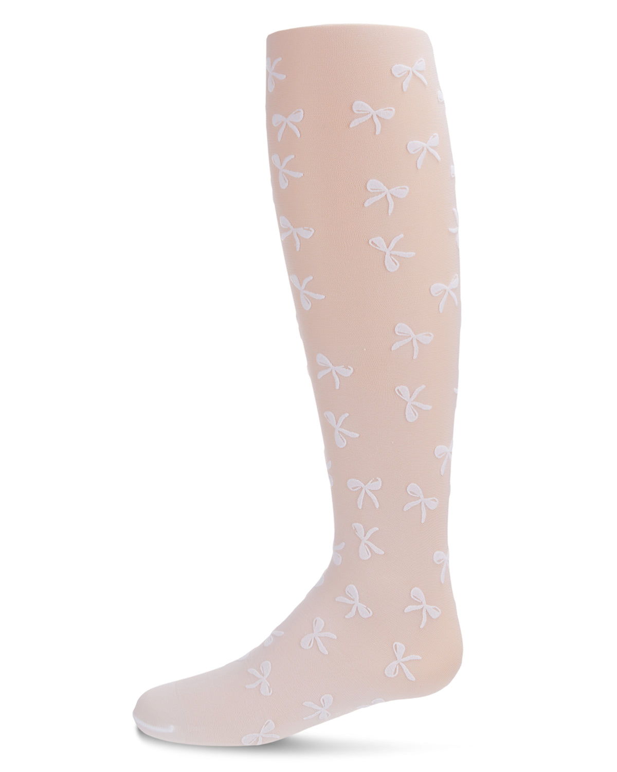 Flocked Sheer Bouncing Bow Girls Tights