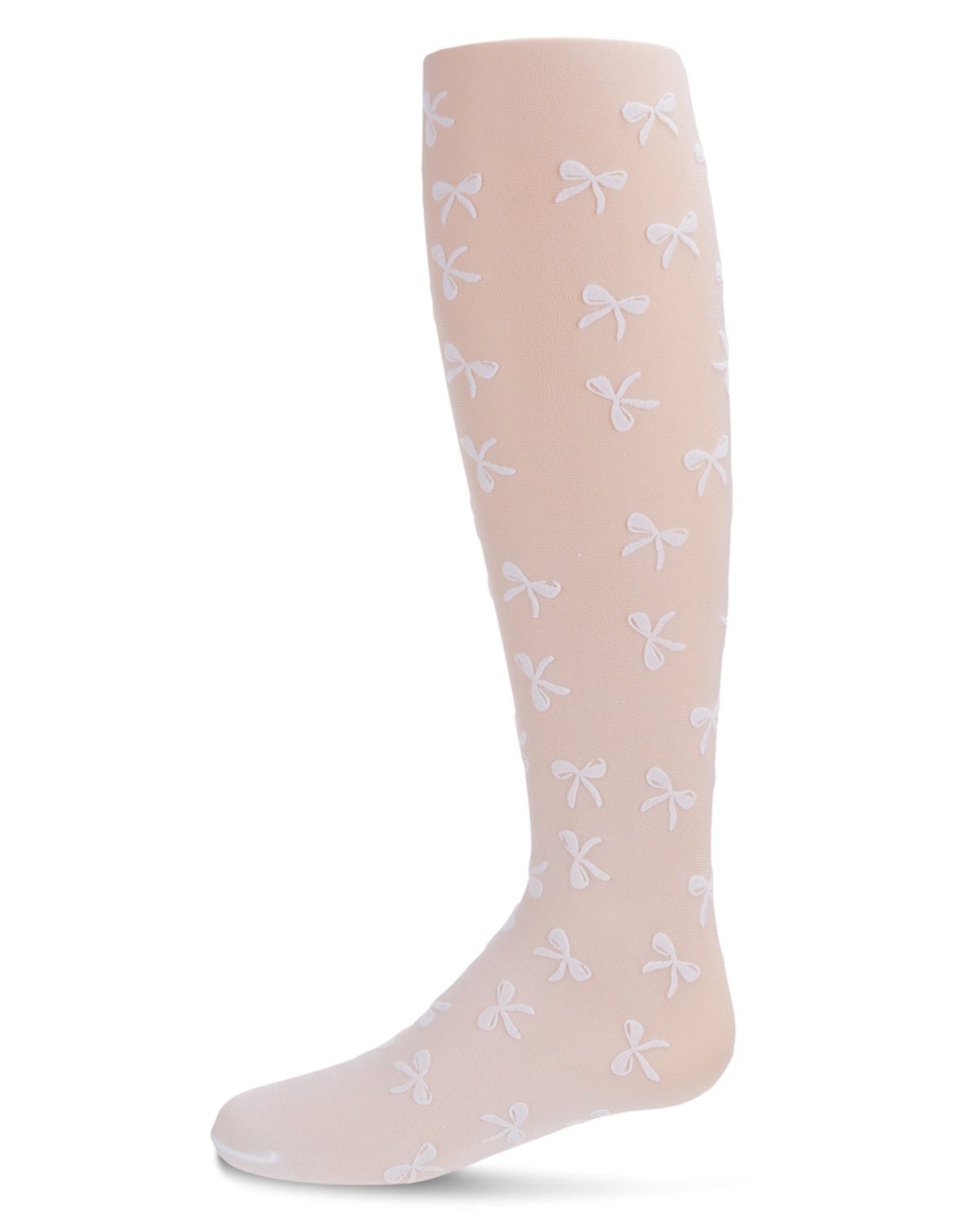 Memoi Flocked Sheer Bouncing Bow Girls Tights