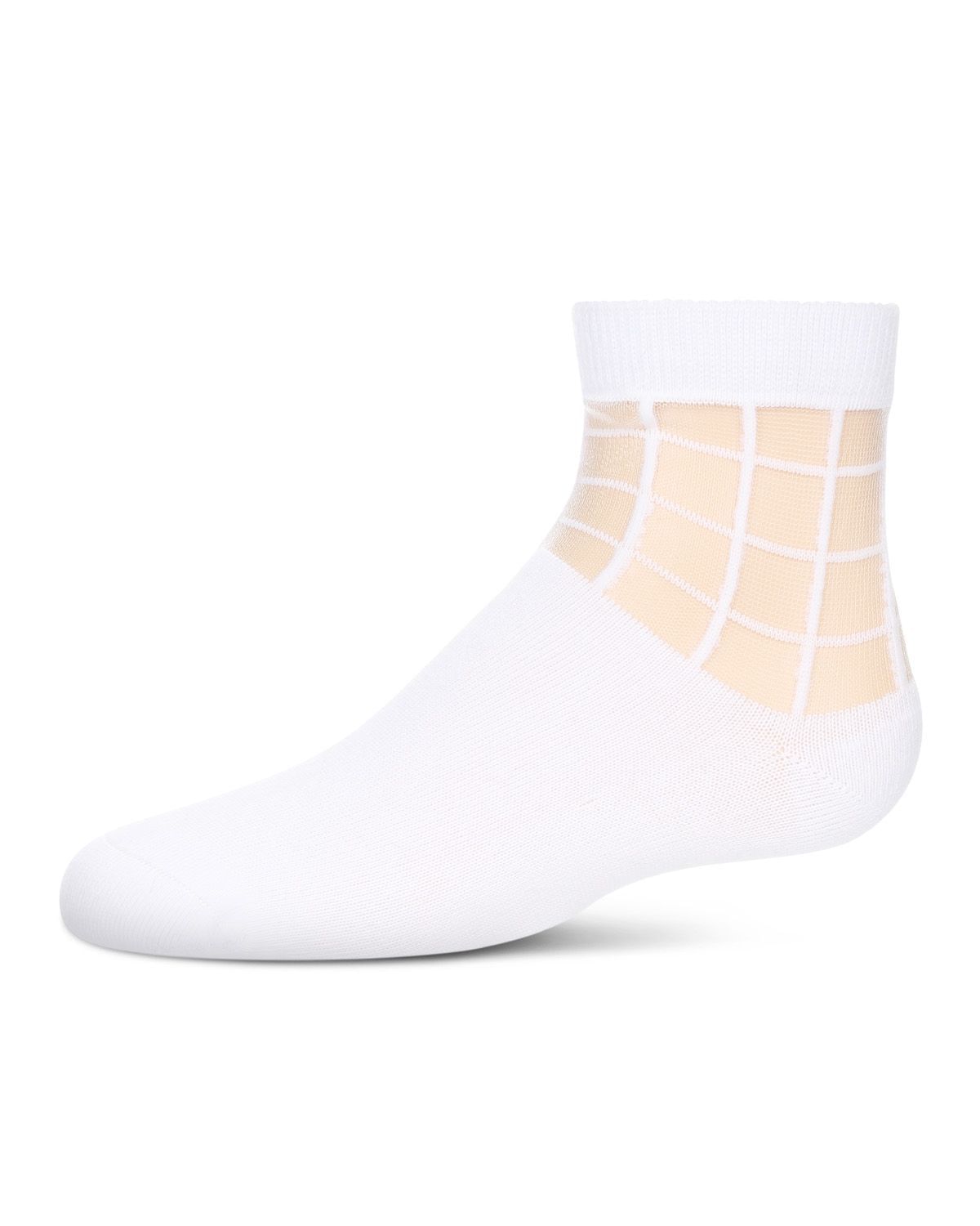 Memoi Girls Window Pane Sheer Cotton Blend Socks