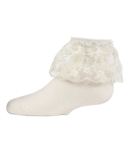 Memoi Petite Floral Lace Cotton Blend Anklet Socks - Mkf-6028