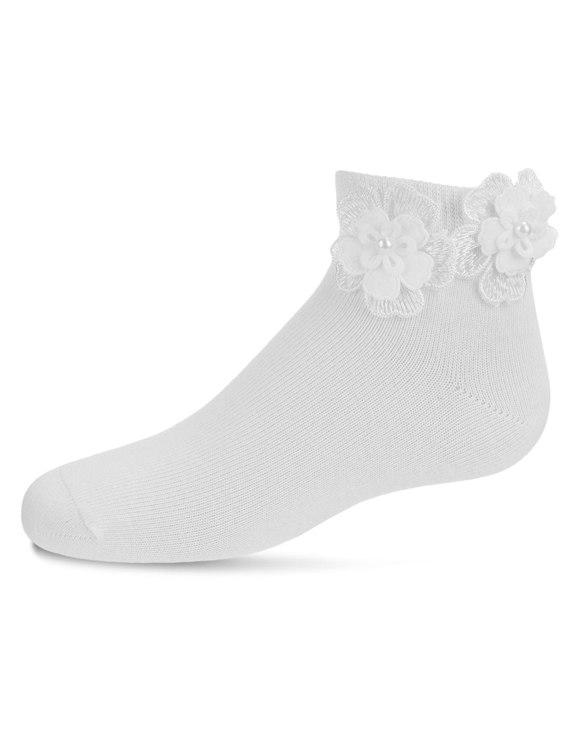 Memoi Dual Flower Girls Cotton Blend Anklet Sock - Mkf-6037