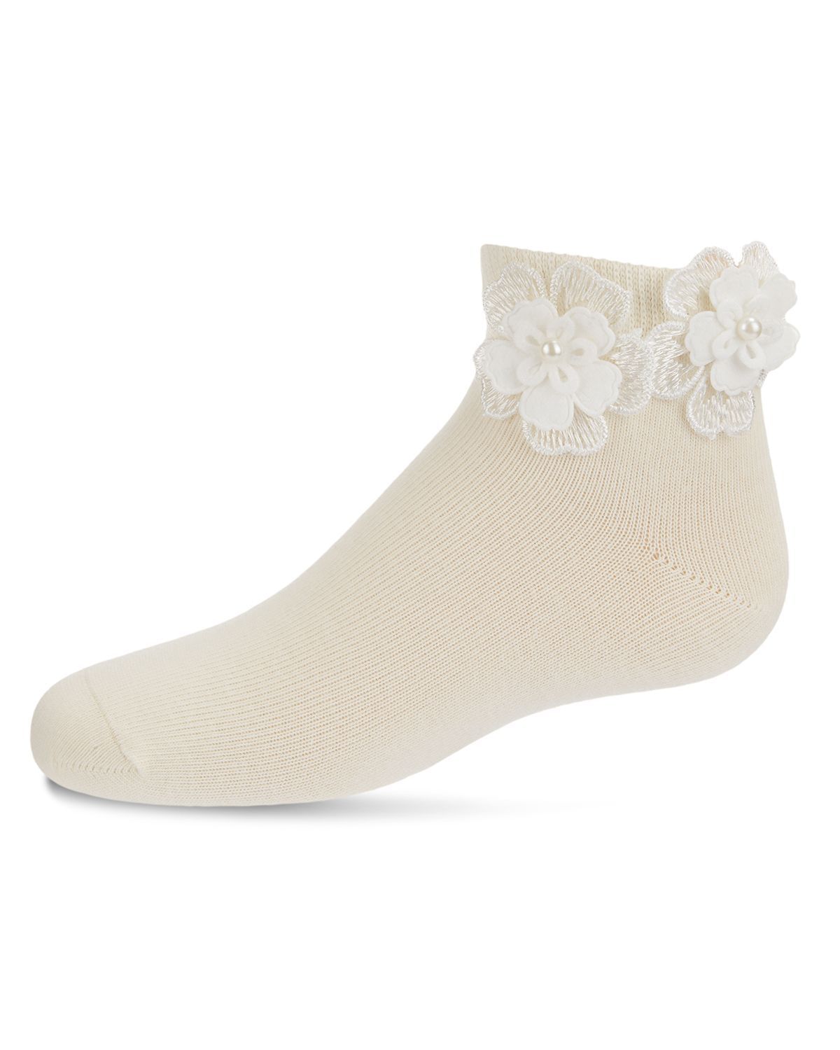 Memoi Dual Flower Girls Cotton Blend Anklet Sock - Mkf-6037