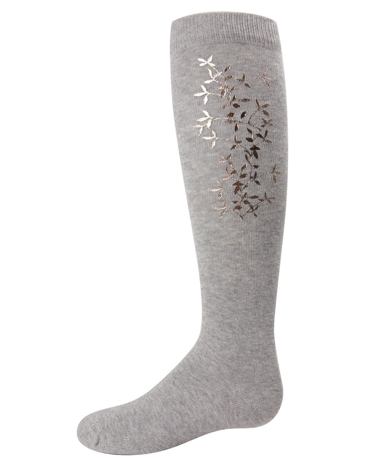 Memoi Metallic Leaf Print Knee High