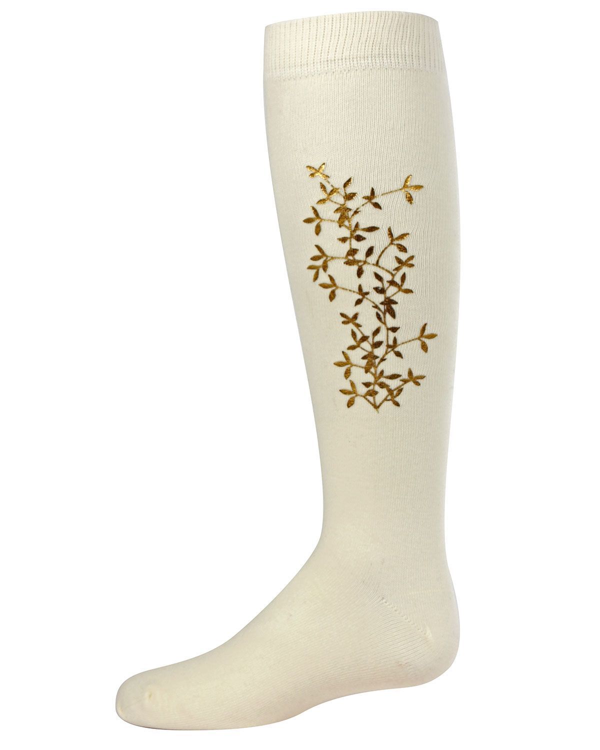 Memoi Metallic Leaf Print Knee High