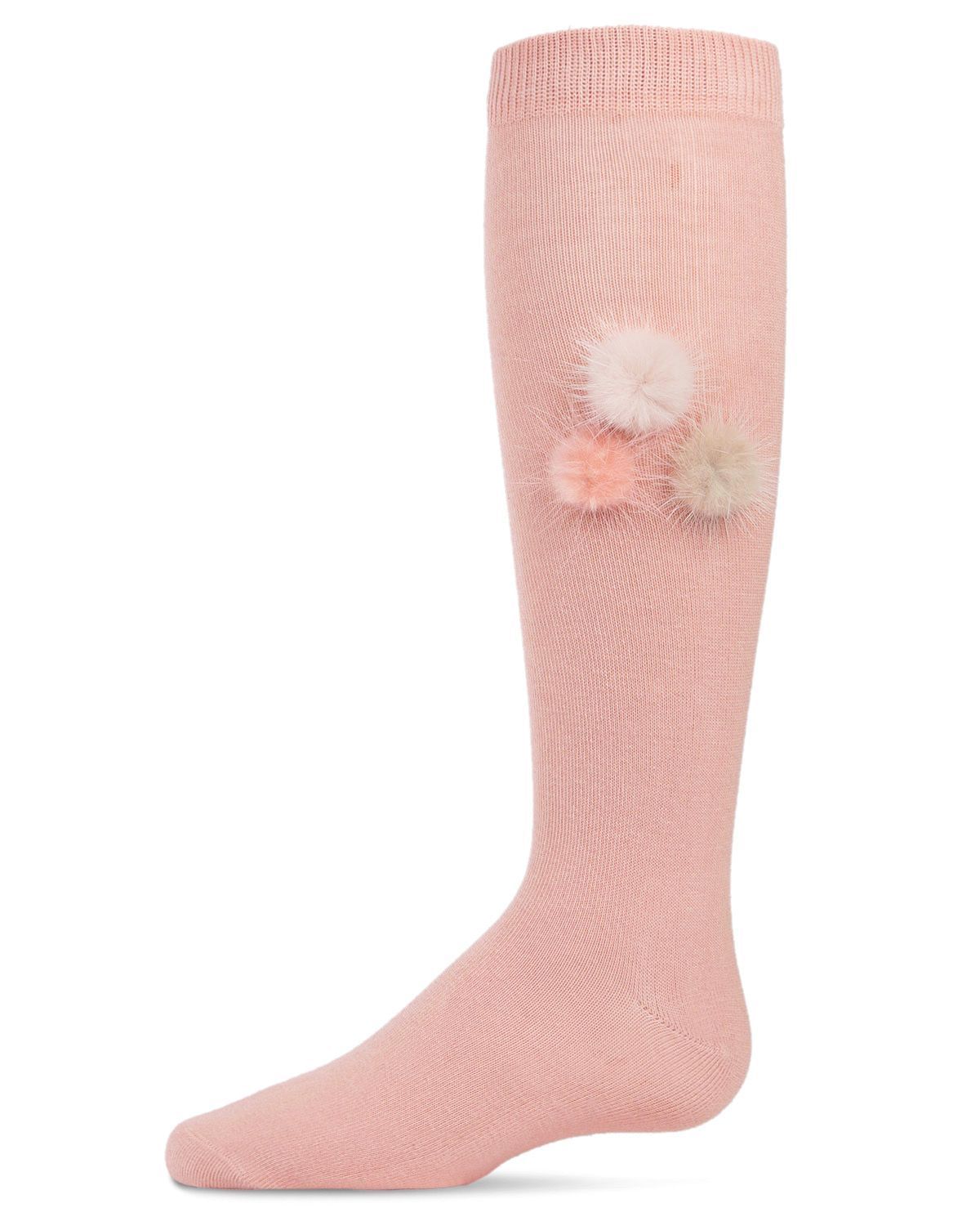 Memoi Fuzzy and Fun Girls Pom-Pom Cotton Blend Knee Socks