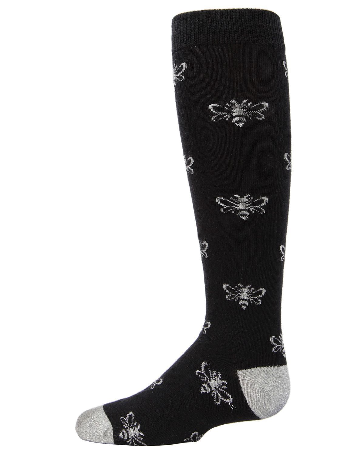 Memoi Girls' Busy Bee Glitter Cotton Knee High Socks