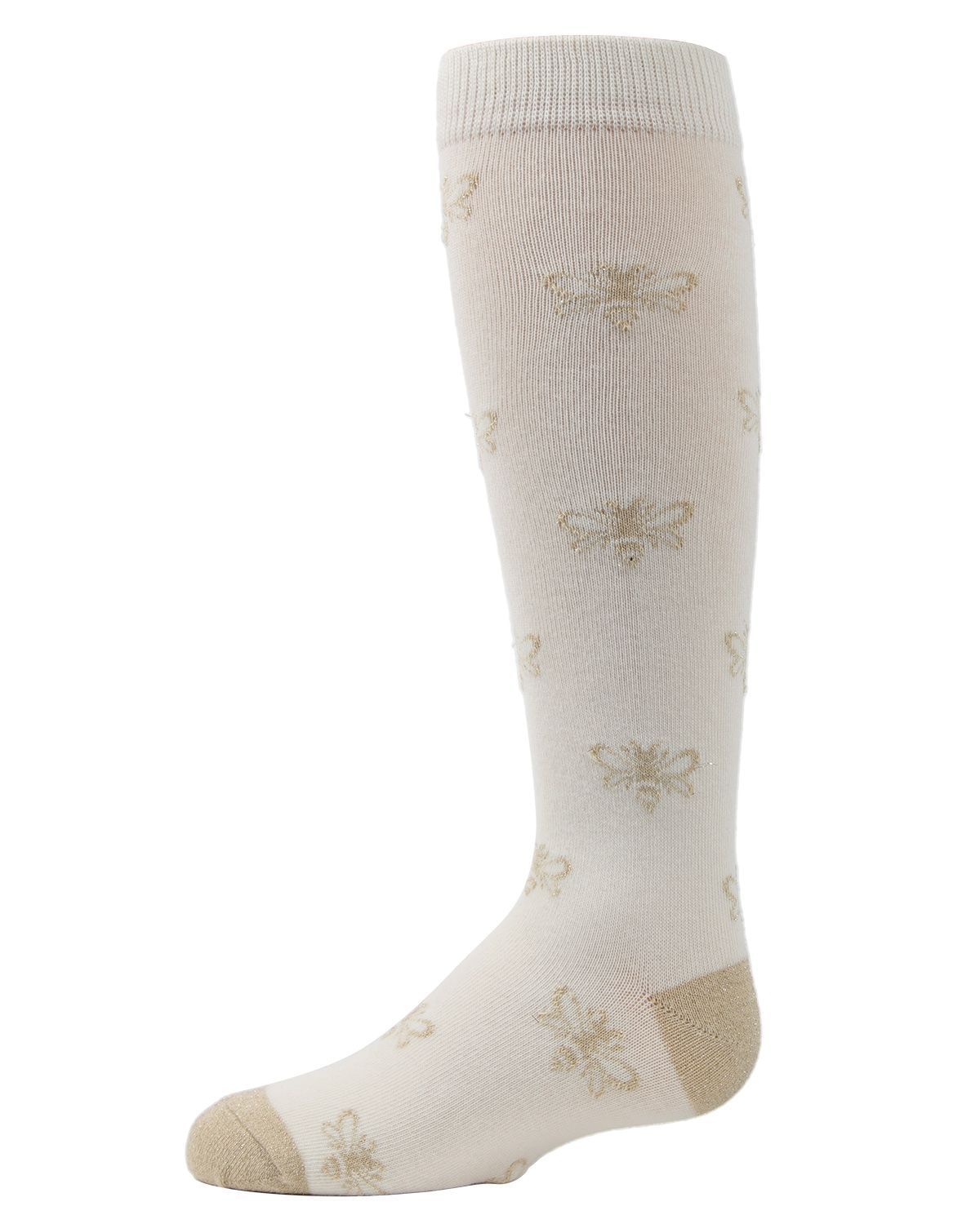 Memoi Girls' Busy Bee Glitter Cotton Knee High Socks