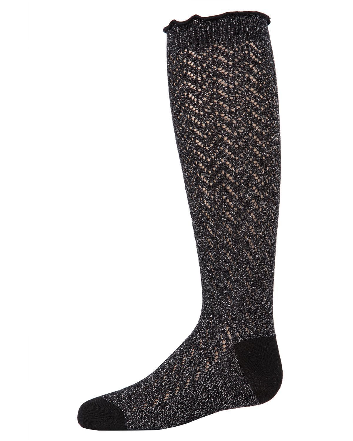 Memoi Open Work Shimmer Cotton Blend Knee High Socks