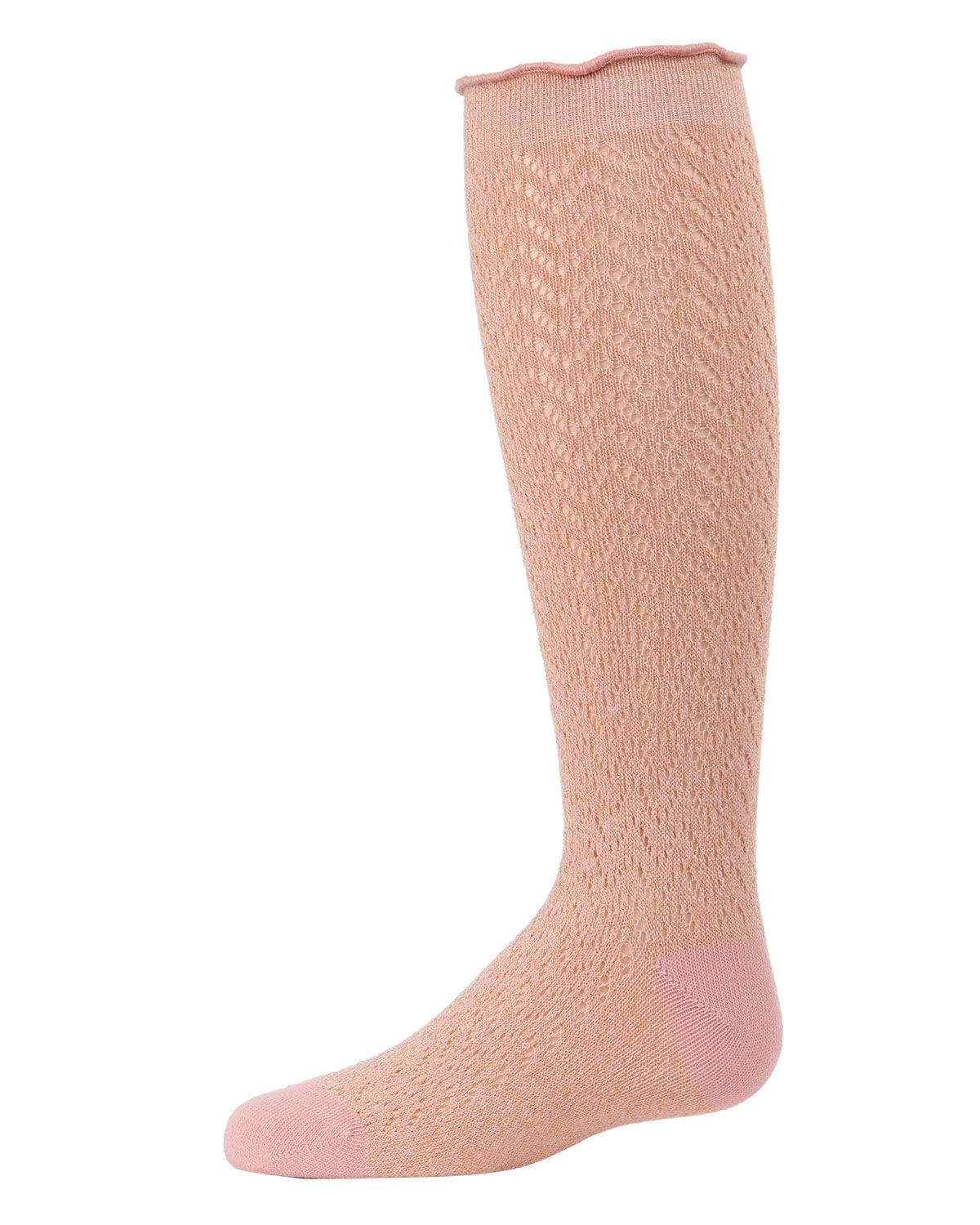 Memoi Open Work Shimmer Cotton Blend Knee High Socks