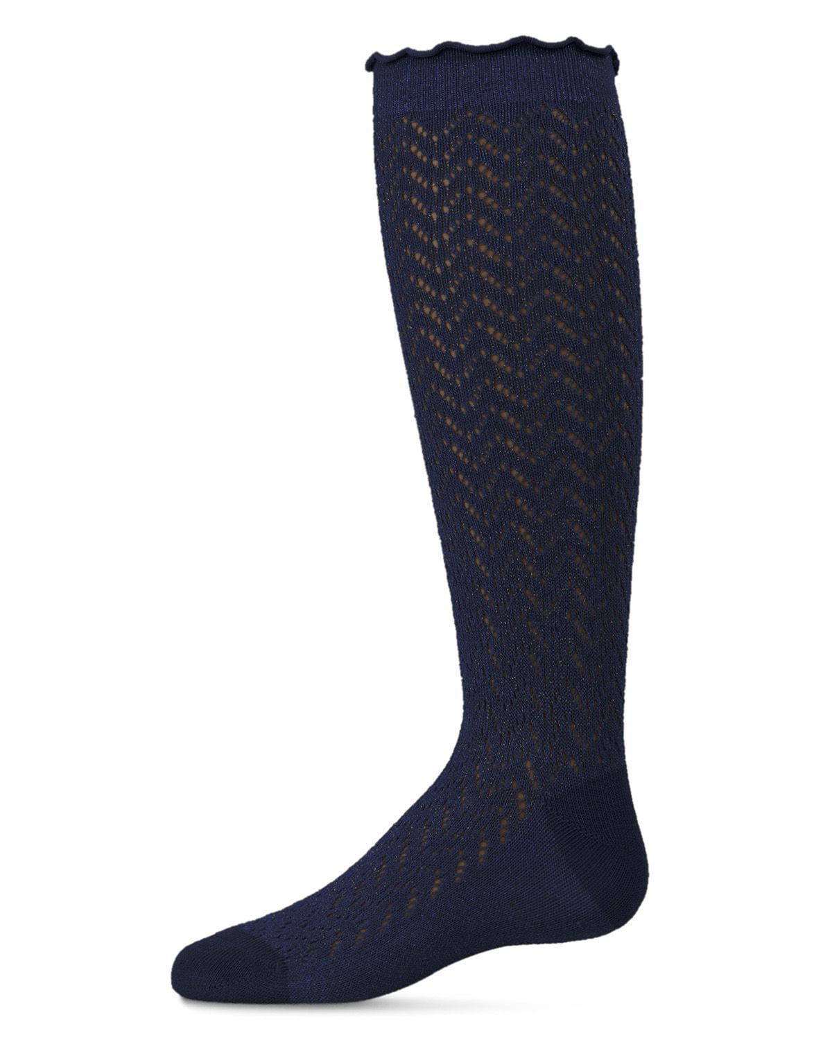 Memoi Open Work Shimmer Cotton Blend Knee High Socks