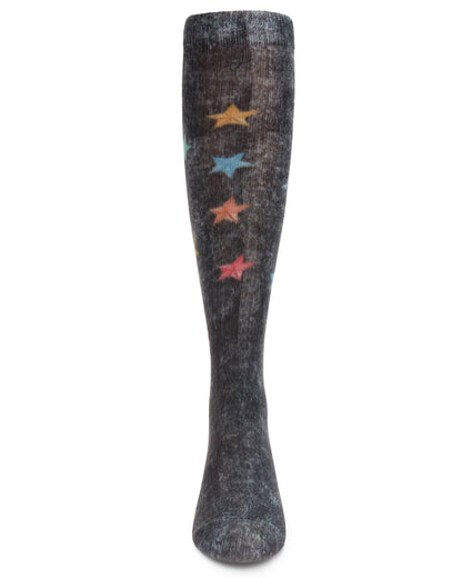 Distressed Wash Denim Stars Girls Knee High Sock