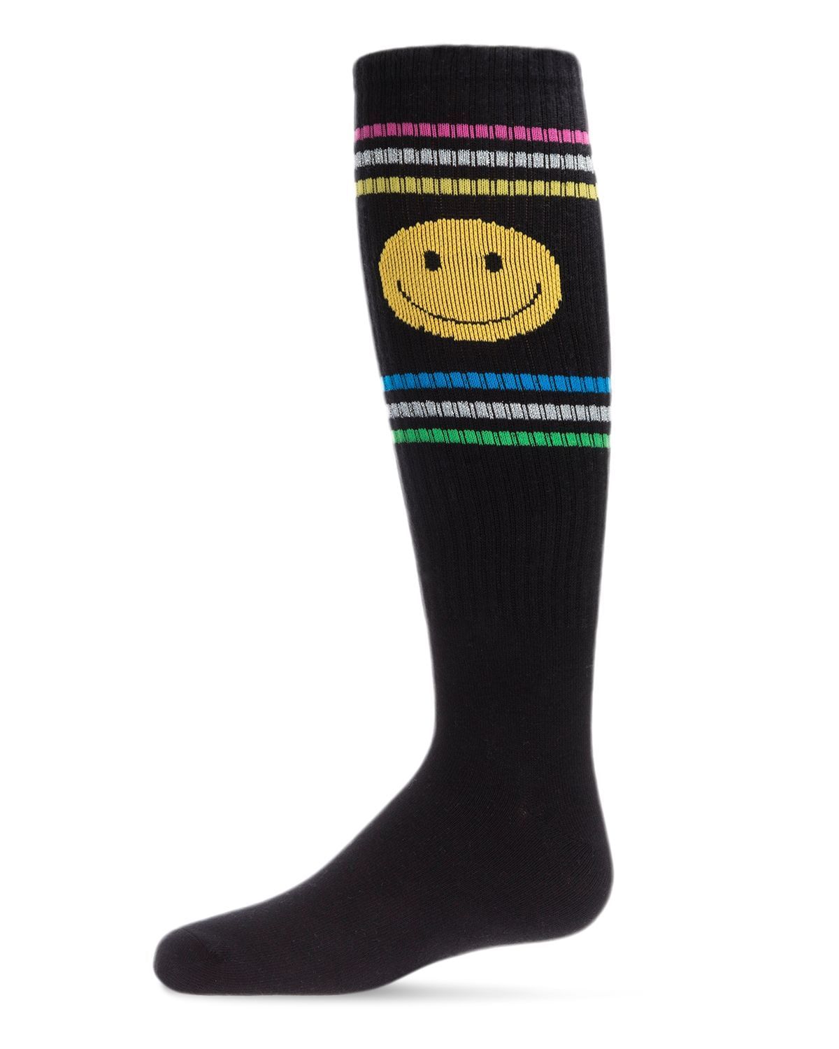 Memoi Multi Stripe Smiley Cotton Blend Knee High Sock