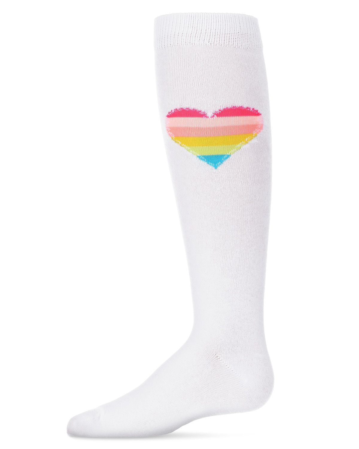 Memoi Neon Stitched Heart Cotton Blend Knee High Sock