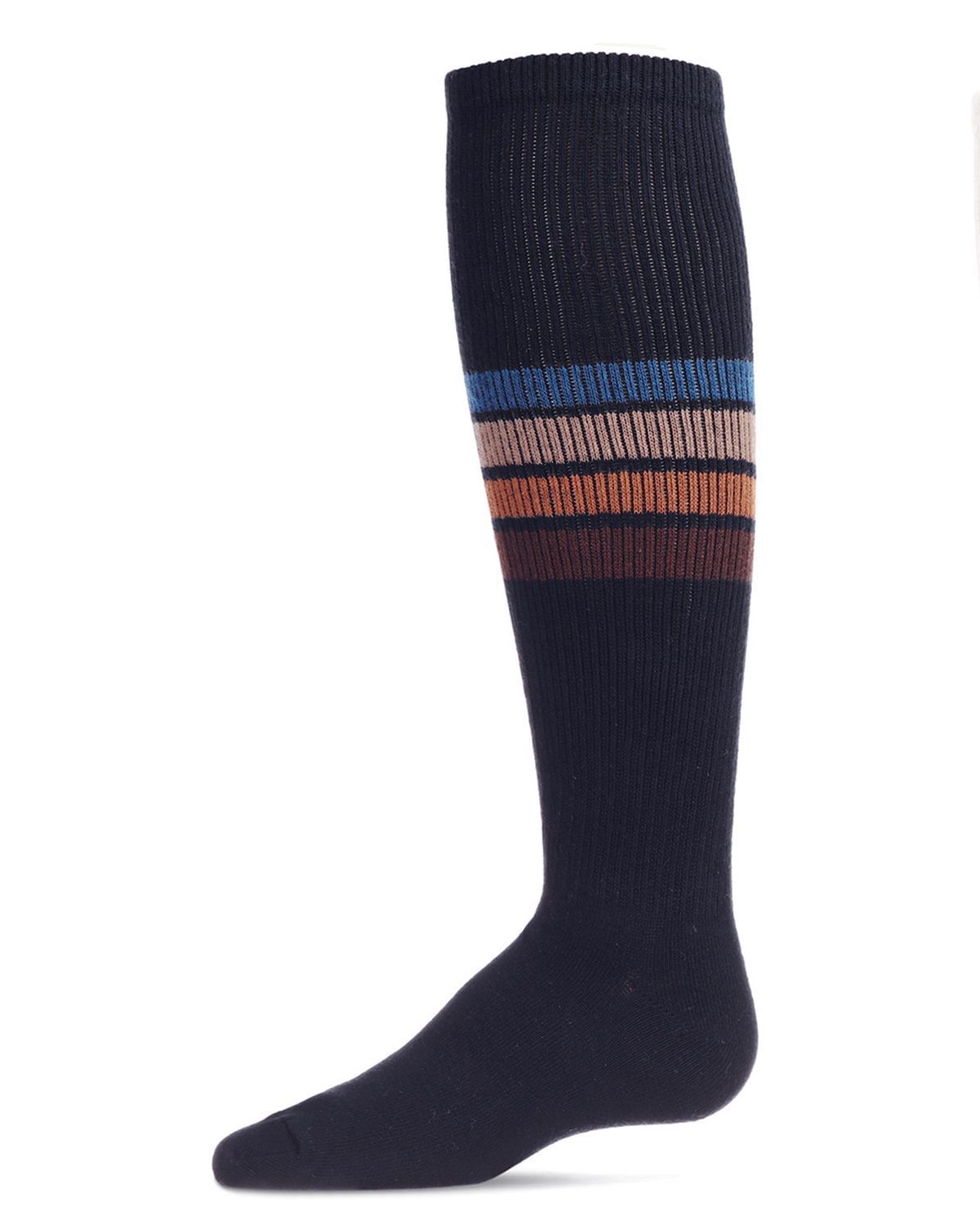 Memoi Retro Stripe Cotton Blend Thin Ribbed Knee High Socks - Mkf-7108