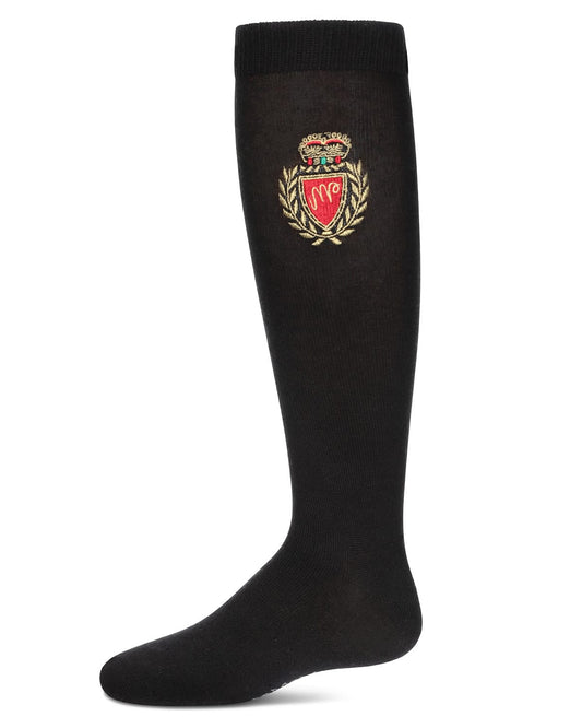 Memoi Girls Embroidered Crest Cotton Knee High Socks - Mkf-7139