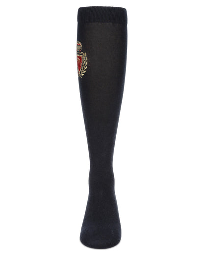 Girls' Embroidered Crest Cotton Knee High Socks