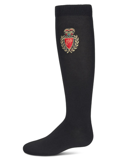 Girls' Embroidered Crest Cotton Knee High Socks