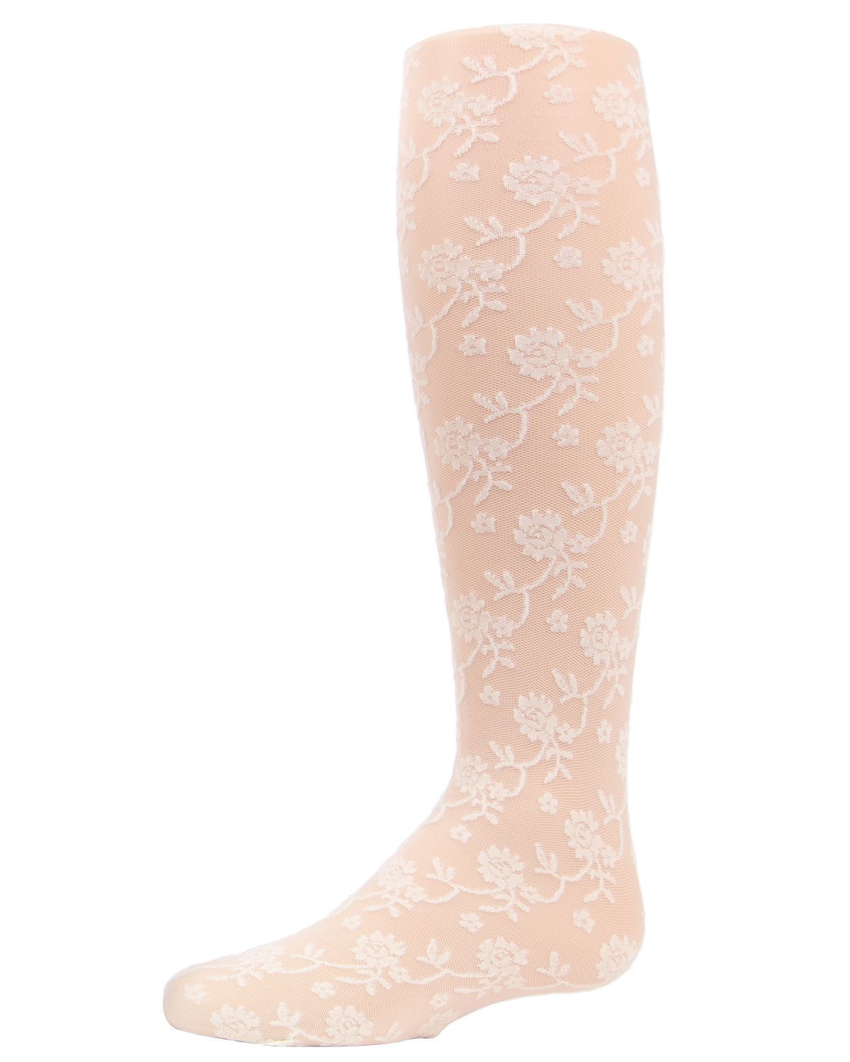 Memoi Girls Floral Embroidery Roselle Sheer Tights