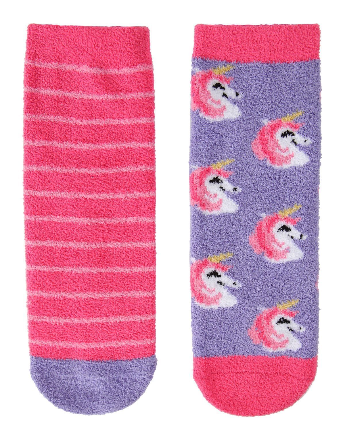 Memoi Unicorn Girls Fuzzy Non-Skid Socks 2-Pair