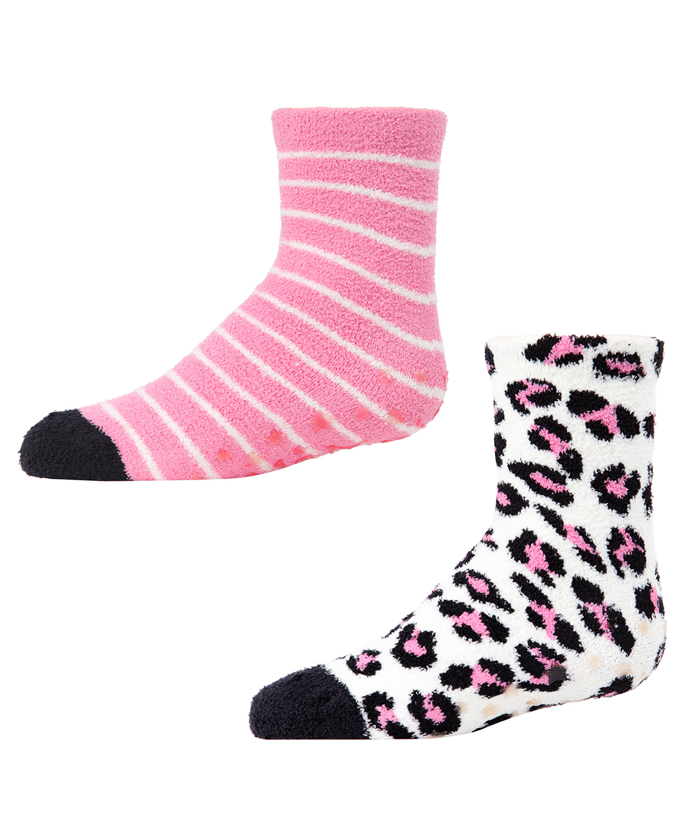 Leopard Girls Fuzzy Non-Skid Socks 2-Pair