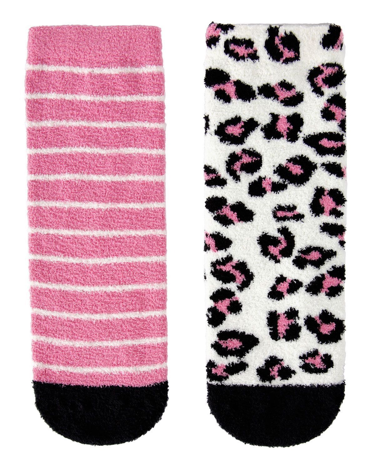 Memoi Leopard Girls Fuzzy Non-Skid Socks 2-Pair