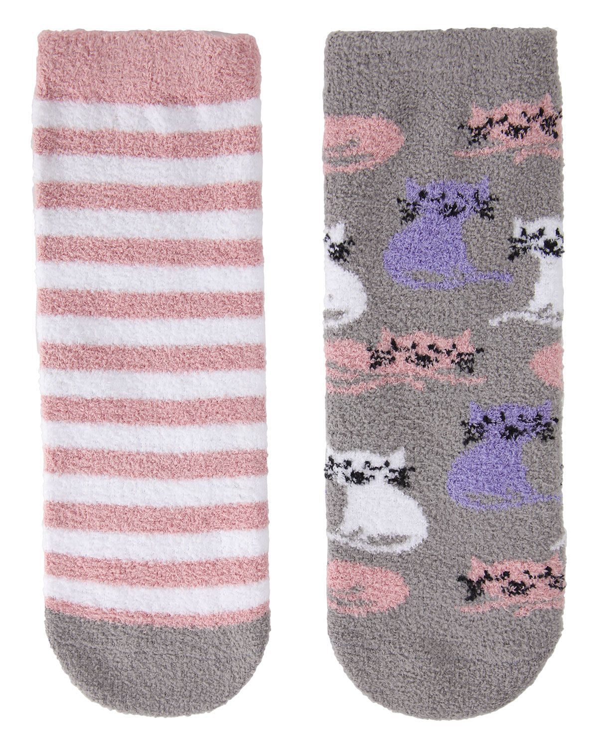 Memoi Girl's Kitty Cats Fuzzy Mid-Cut Socks 2-Pack