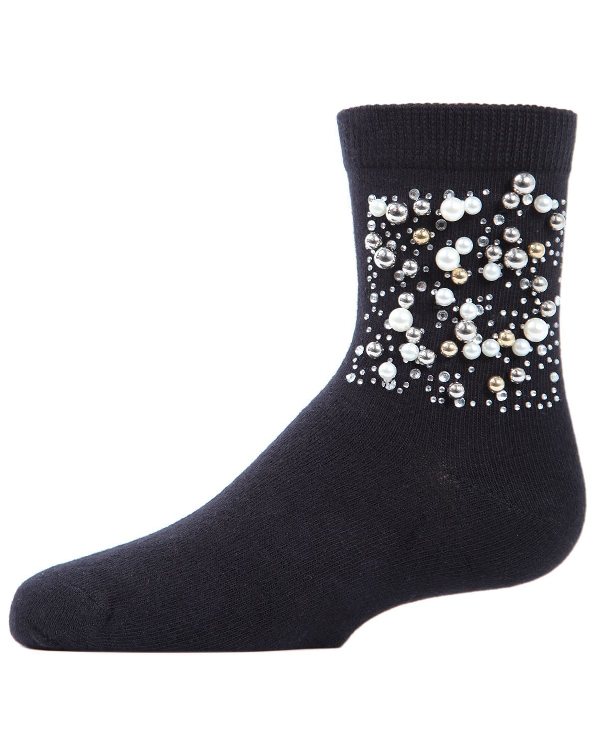 Memoi Starry Night Jeweled Girls Combed Cotton Crew Socks