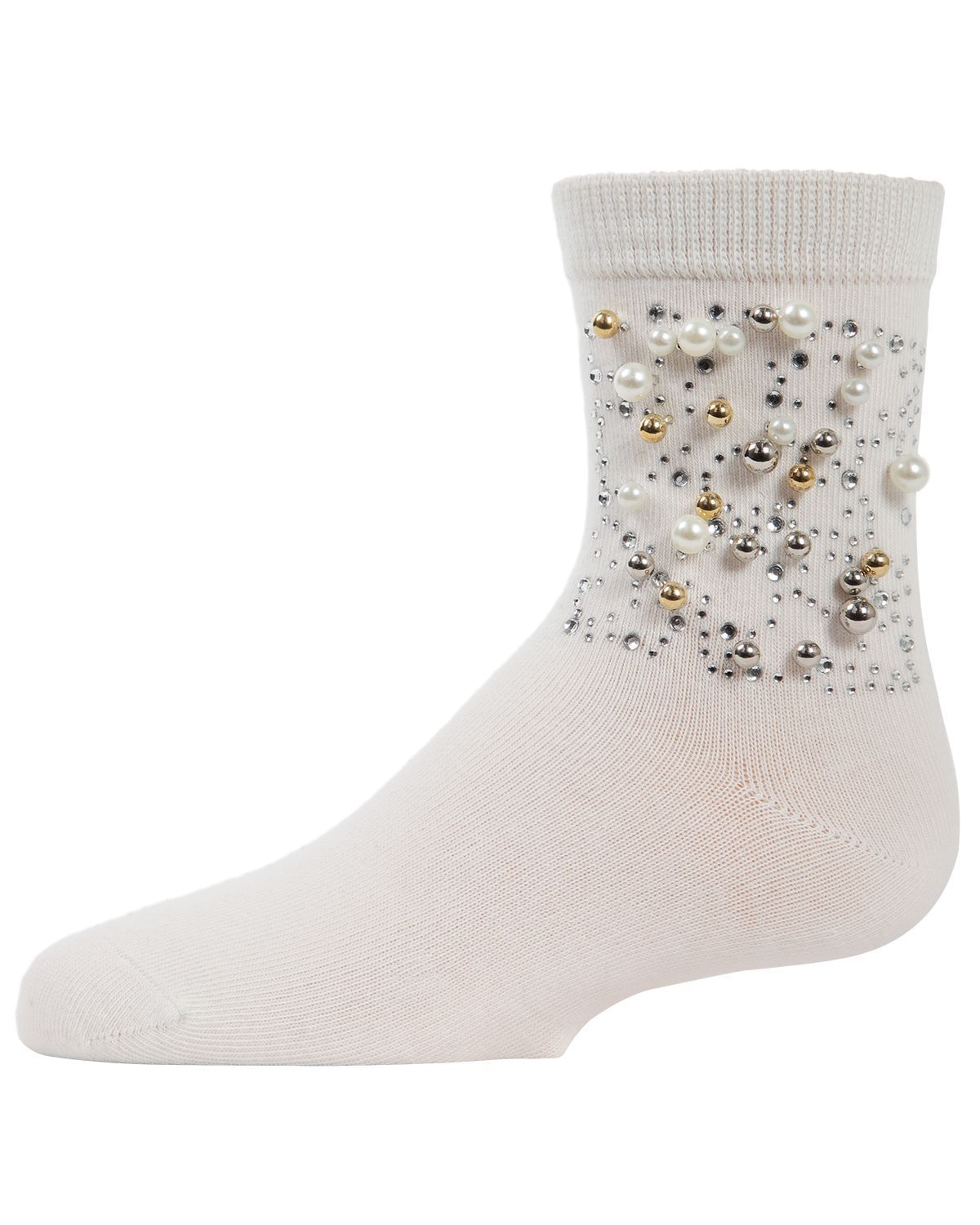 Memoi Starry Night Jeweled Girls Combed Cotton Crew Socks