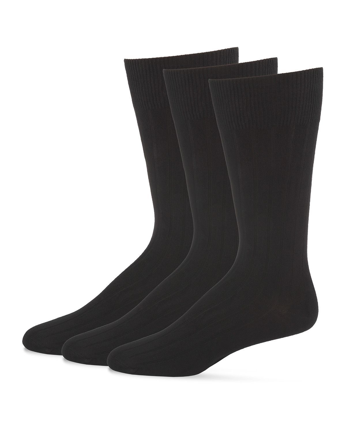 Memoi Men's 3 Pair Pack Bamboo Blend Ribbed Crew Socks