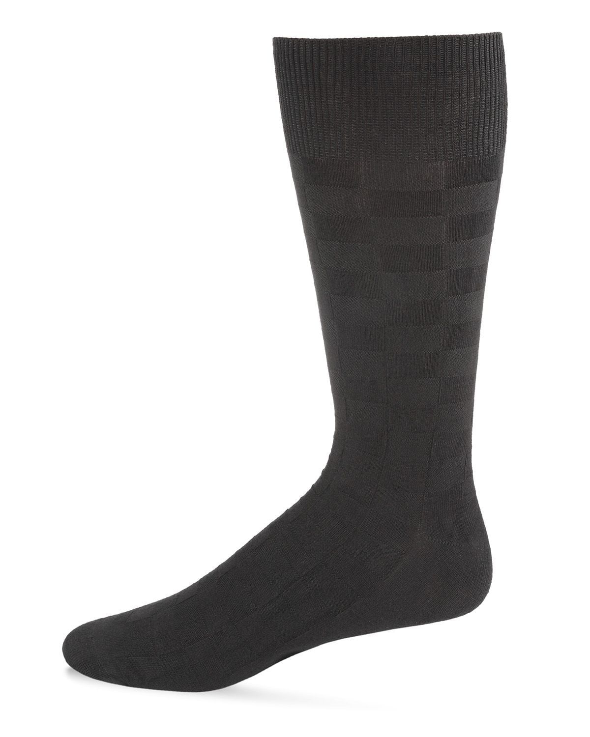 Memoi Men's Bamboo Blend Solid Checkerboard Crew Socks