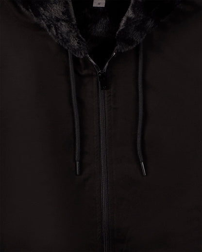 Men's Zip-Up Rayon Blend Hoodie with Faux Fur Lining