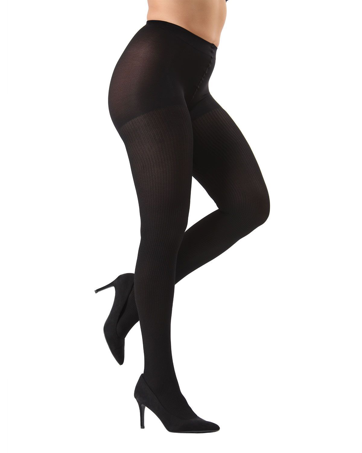 Memoi Women's Twin Rib Opaque Nylon Control Top Tights