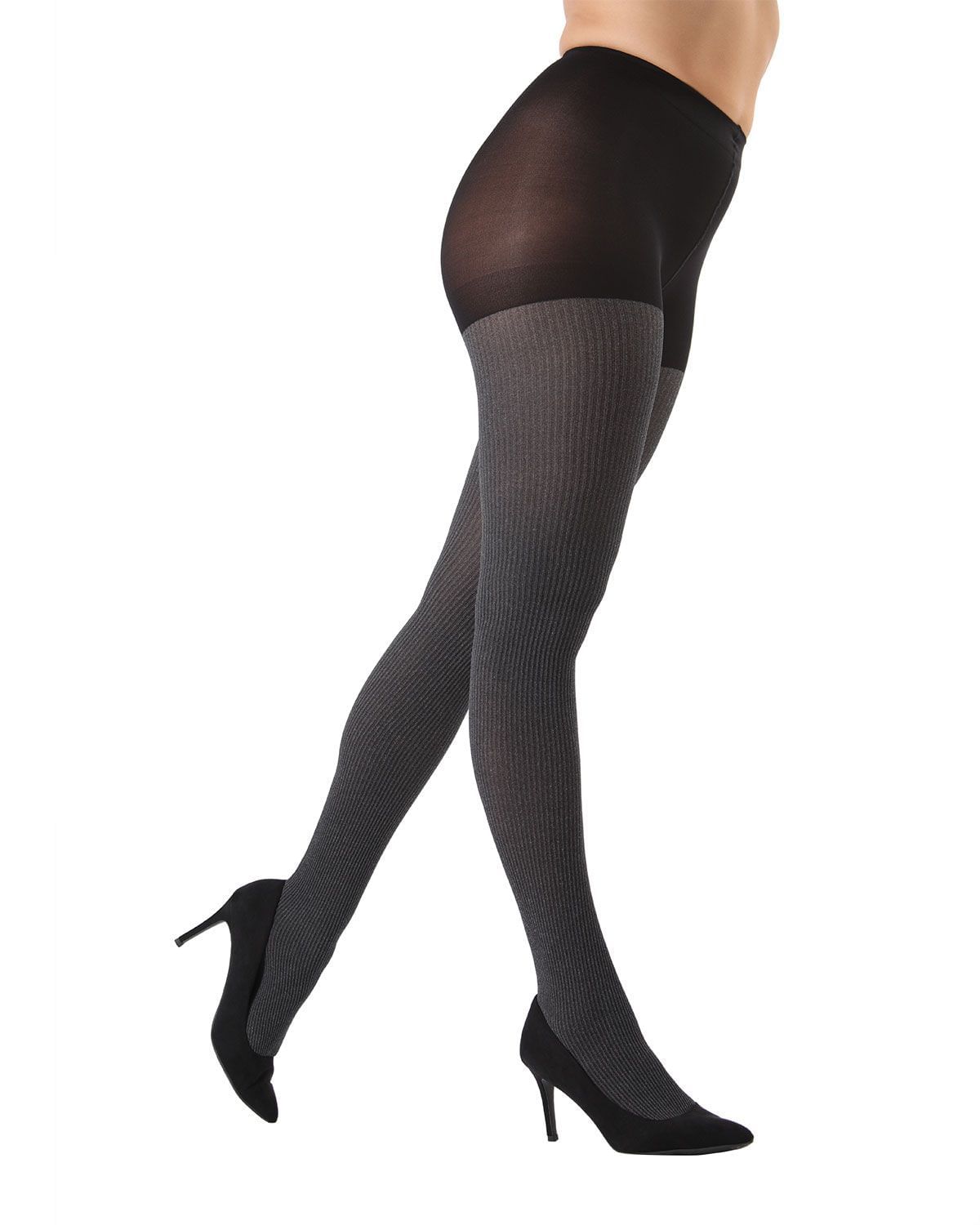 Memoi Women's Twin Rib Opaque Nylon Control Top Tights