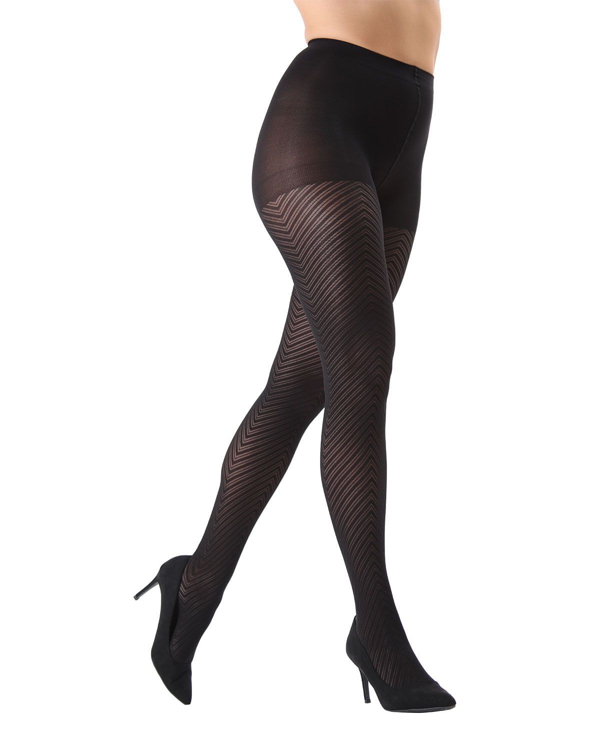 Memoi Chevron Control-Top Medium-Weight Smoothing Tights