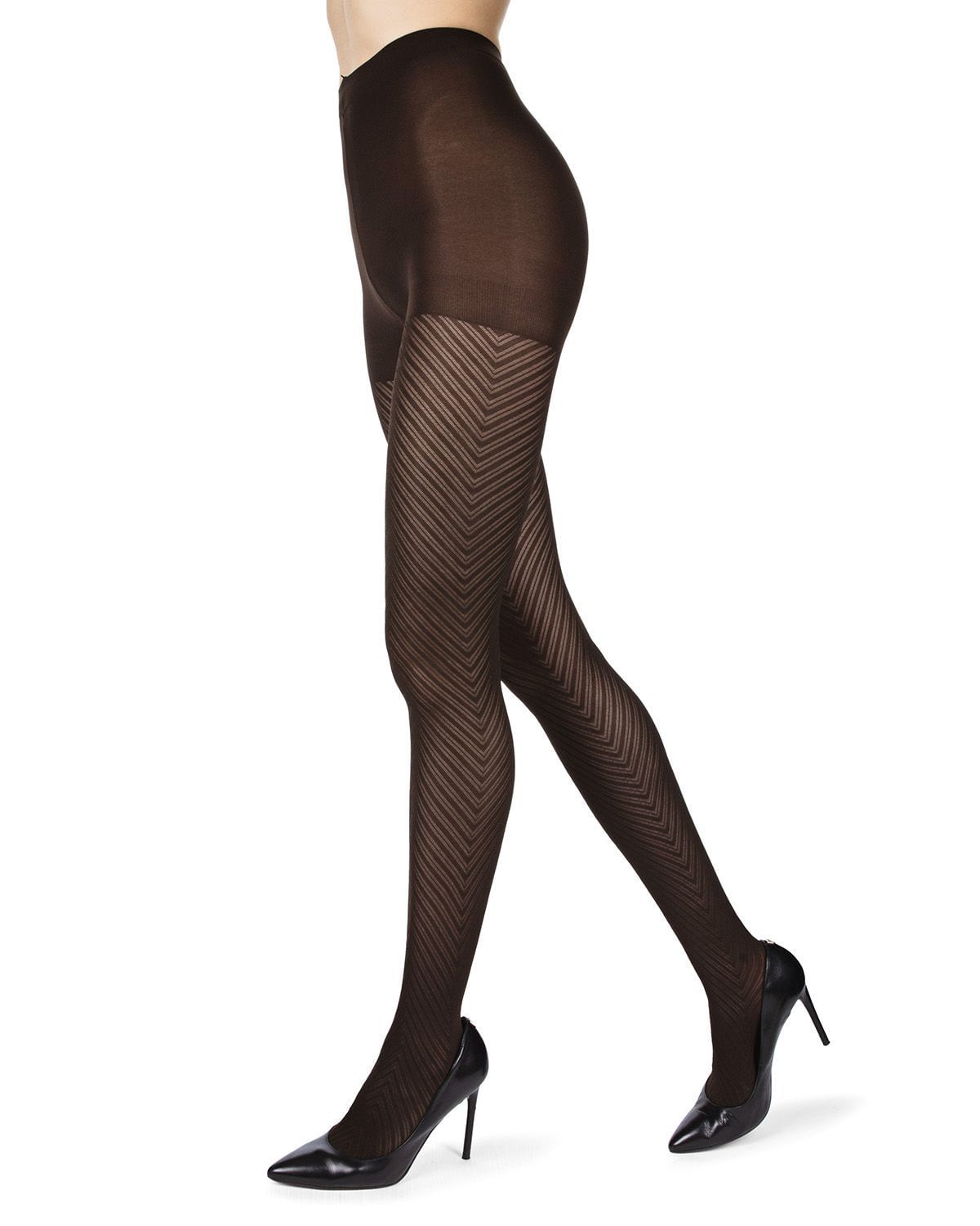 Memoi Chevron Control-Top Medium-Weight Smoothing Tights