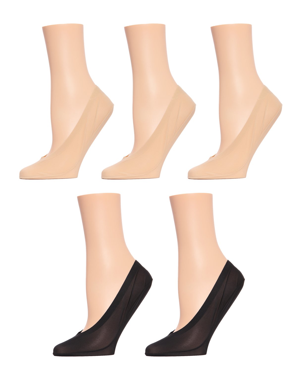 Women's 5 Pair Pack Fine Edge Nylon No Show Liner Socks