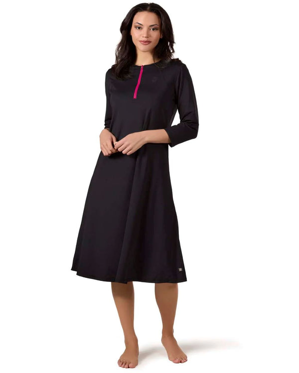 Memoi Half Zip Ladies 3/4 Sleeve Swim Dress - MXM10401