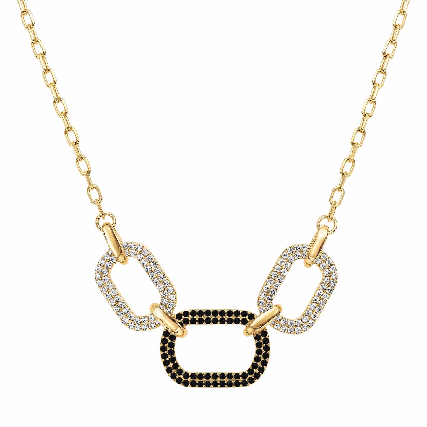 Cameo Linked Ovals on Paperclip Chain Necklace - P4294