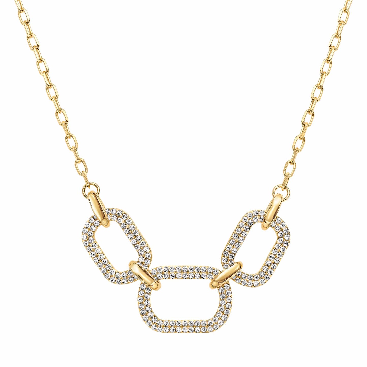 Cameo Linked Ovals on Paperclip Chain Necklace - P4294