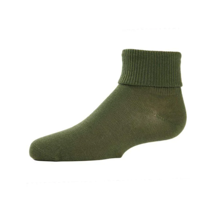Memoi Kids Triple Roll Cotton Blend Ankle Socks Army Green - Mk-5058