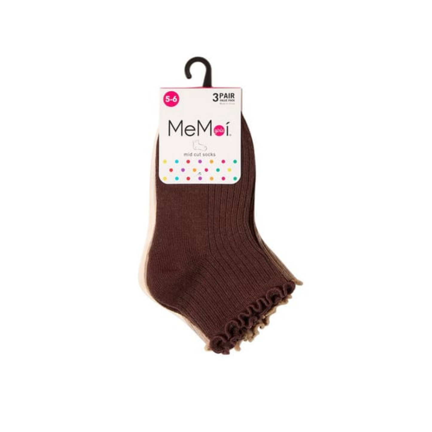 Memoi 3 Pair Pack Ruffle Mid Cut Socks - MK-559