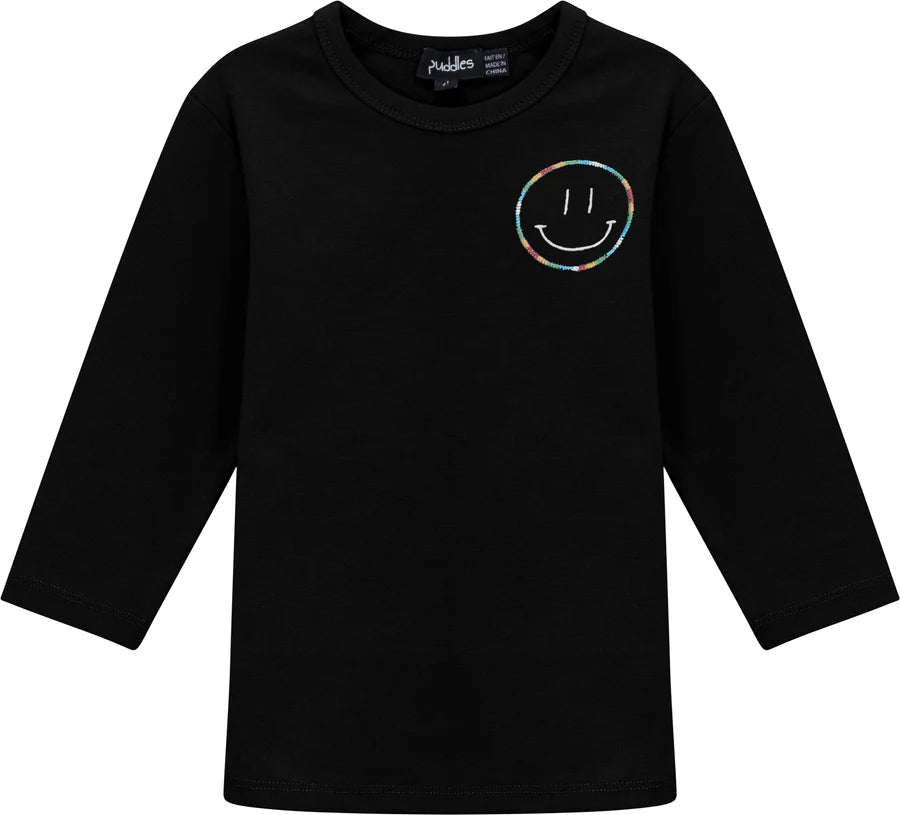 Puddles Fine Rib Girl T Shirt With Smiley Embroidery - SB5CY2551