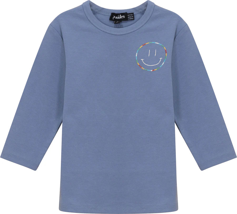 Puddles Fine Rib Girl T Shirt With Smiley Embroidery - SB5CY2551