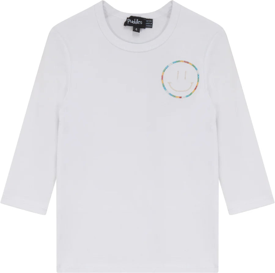 Puddles Fine Rib Girl T Shirt With Smiley Embroidery - SB5CY2551