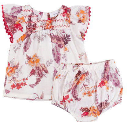 Charlotte & George Floral Print Set With Smocked Front Yoke - SB6CP7334G