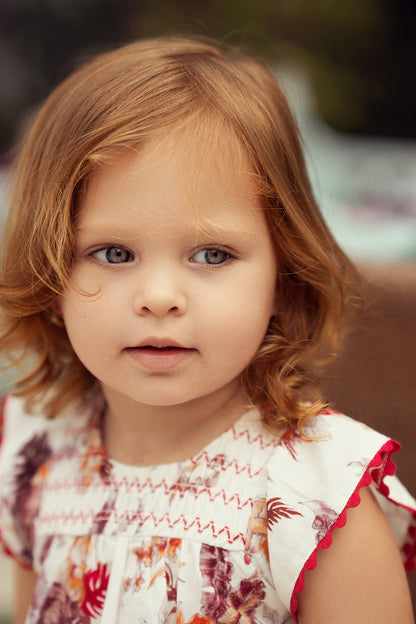 Charlotte & George Floral Print Set With Smocked Front Yoke - SB6CP7334G