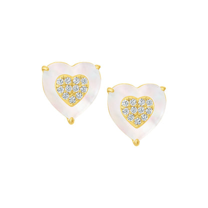 Cameo CZ-Filled Mother-of-Pearl Heart Stud Earring - SE2159
