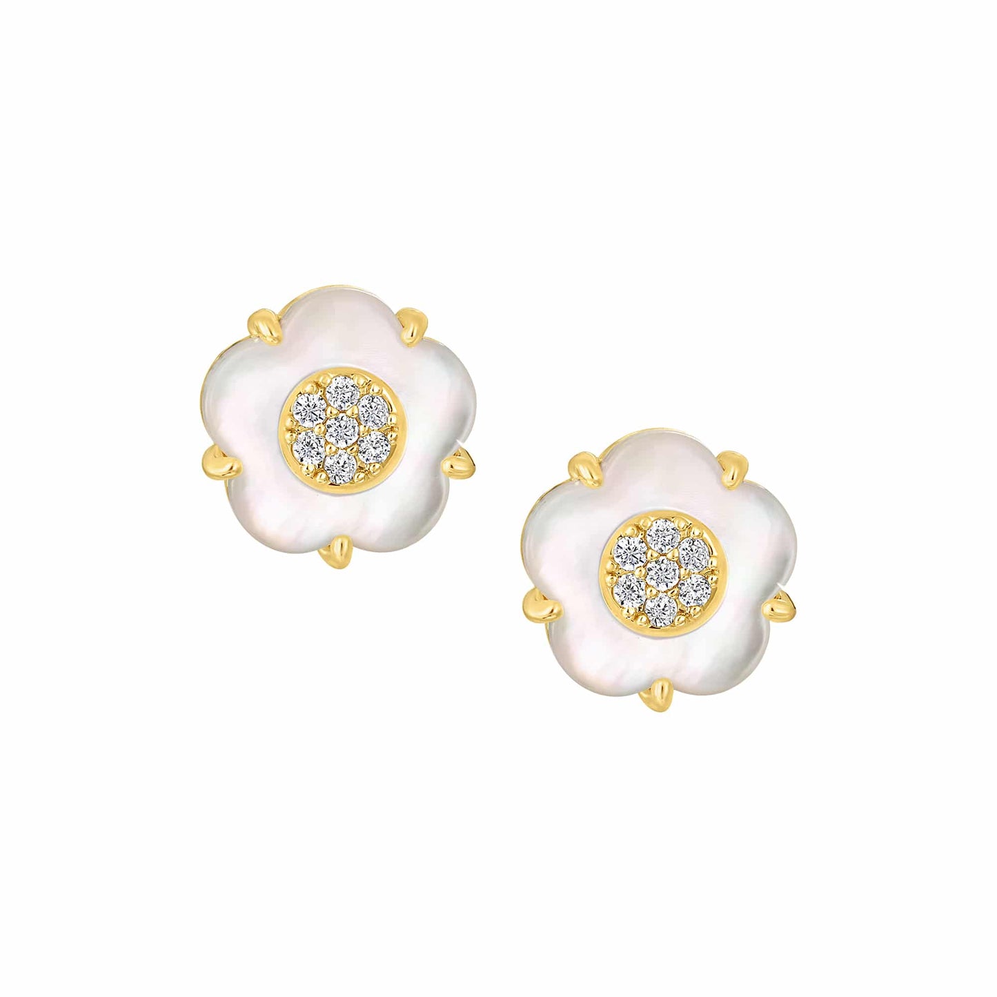 Cameo CZ-Filled Mother-of-Pearl Flower Stud Earring - SE2160