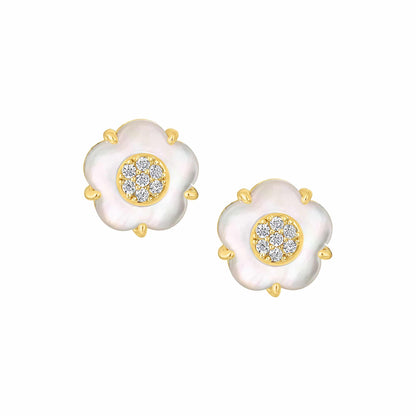 Cameo CZ-Filled Mother-of-Pearl Flower Stud Earring - SE2160