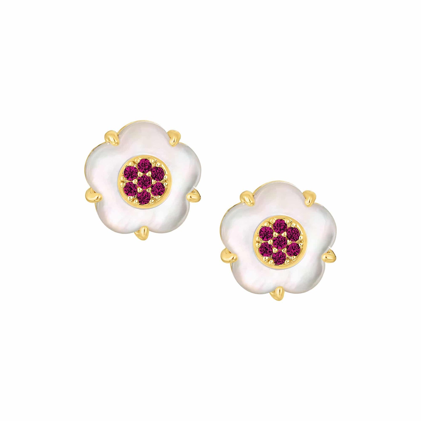 Cameo CZ-Filled Mother-of-Pearl Flower Stud Earring - SE2160